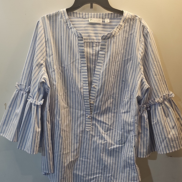 7 ave Tops - Zara Striped Blue and White Blouse with Ruffled Sleeves